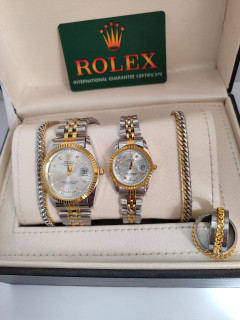 ساعت ست رولکس زنانه و مردانه زنگ بندی دارد و rolex دستبند و حلقه استیل رنگ ثابت
