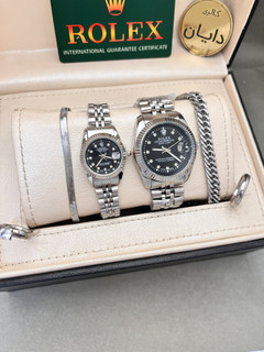 ساعت ست زنانه و مردانه کامل رولکس rolex نقره ای استیل دیت جاست